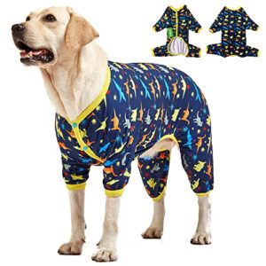 LovinPet Big Dog Pajamas for Large Dogs/Prehistoric Adventure Dinosaur Navy Print/Lightweight Stretchy Knit Pullover Dog Pajamas/Large Dog Onesie, Large Breed Jammies, Pet PJ's/Large