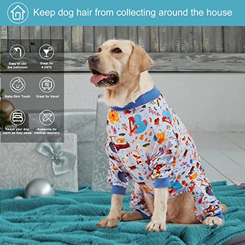 LovinPet Pajamas for Big Dogs, Pet Anxiety Relief, Sun Protection Dog Pajamas, Lightweight Stretchy Knit Fabric, Woodland Musicians Print Large Dog Pjs, Dog Surgical Recovery Shirt, Pet PJ's/XXL