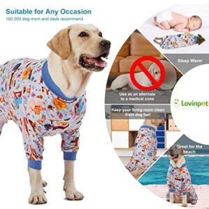 LovinPet Pajamas for Big Dogs, Pet Anxiety Relief, Sun Protection Dog Pajamas, Lightweight Stretchy Knit Fabric, Woodland Musicians Print Large Dog Pjs, Dog Surgical Recovery Shirt, Pet PJ's/XXL