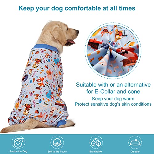 LovinPet Pajamas for Big Dogs, Pet Anxiety Relief, Sun Protection Dog Pajamas, Lightweight Stretchy Knit Fabric, Woodland Musicians Print Large Dog Pjs, Dog Surgical Recovery Shirt, Pet PJ's/XXL