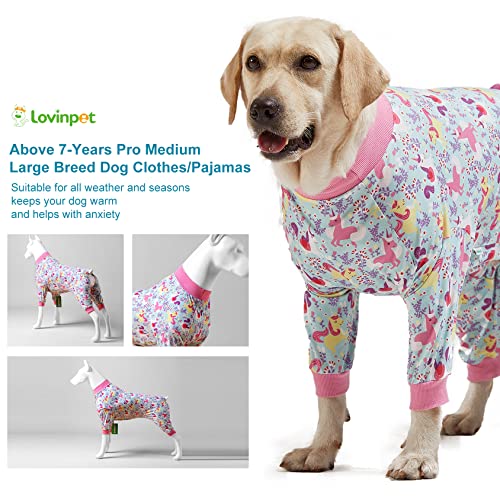 LovinPet Large Breed Dog Pajamas Onesie - Lightweight Stretchy Knit Dog Jammies, Unicorn Seafoam Print Dog PJ's, Large Dog Onesie, Pet PJ's/Large