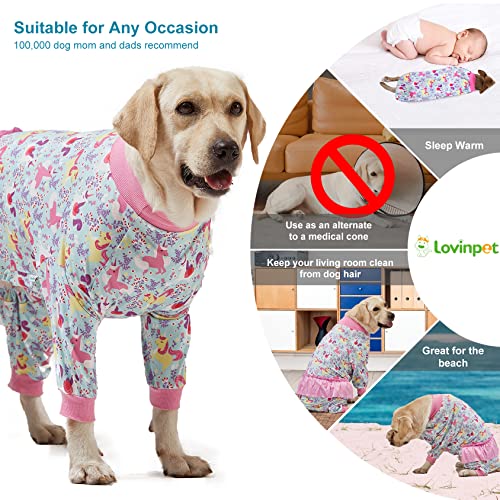 LovinPet Large Breed Dog Pajamas Onesie - Lightweight Stretchy Knit Dog Jammies, Unicorn Seafoam Print Dog PJ's, Large Dog Onesie, Pet PJ's/Large