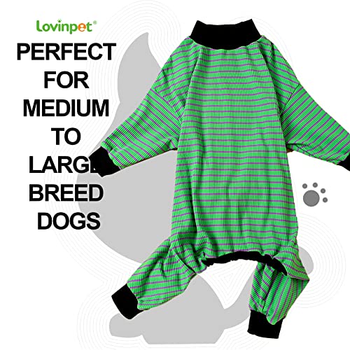 LovinPet Big Pitbull Dog Pajamas, Cotton Green and Grey Stripe Dog Shirt, Pure Cotton Large Breed Dog Jammies, Pet PJ's/Large