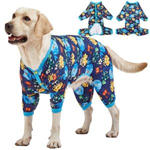 lovinpet pajamas for large dogs - lightweight stretch knit pullover dog shirt, marine life print, large dog onesie, large breed dog jammie, pet pj's/large