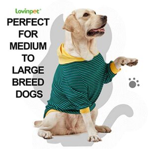 LovinPet Large Dog Onesie,Cotton Green Stripe Dog Shirt, 2-Leg Style Dog Pajamas, Large Breed Dog Jammies, Pet PJ's/Large