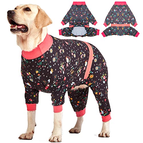 LovinPet Large/Big Dog Pajamas, Post Surgery Onesie for Large Breed Dogs, Reflective Stripe, Breatheable Stretch Jersey Knit, Nighttime Print Dog Jammies, Pet PJ's/Large