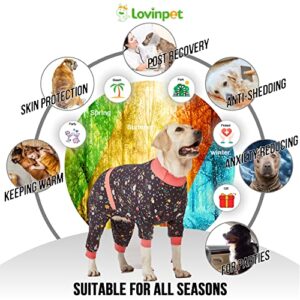 LovinPet Large/Big Dog Pajamas, Post Surgery Onesie for Large Breed Dogs, Reflective Stripe, Breatheable Stretch Jersey Knit, Nighttime Print Dog Jammies, Pet PJ's/Large