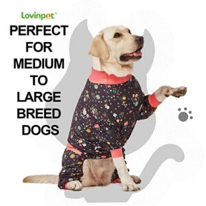 LovinPet Large/Big Dog Pajamas, Post Surgery Onesie for Large Breed Dogs, Reflective Stripe, Breatheable Stretch Jersey Knit, Nighttime Print Dog Jammies, Pet PJ's/Large