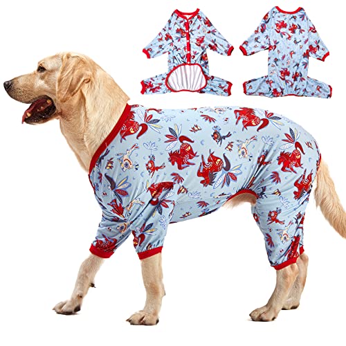 LovinPet Giant Big Dog Pajamas, Rabbit and Wild Horse Print, Lightweight Stretchy Pullover Dog Jammies, Full Coverage Large Breed Dog Onesie, Pet PJ's/Large