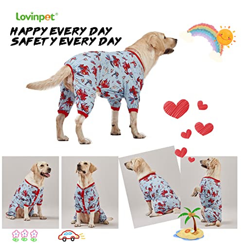 LovinPet Giant Big Dog Pajamas, Rabbit and Wild Horse Print, Lightweight Stretchy Pullover Dog Jammies, Full Coverage Large Breed Dog Onesie, Pet PJ's/Large