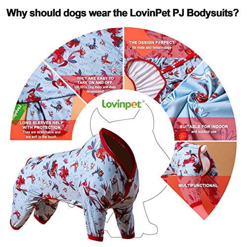 LovinPet Giant Big Dog Pajamas, Rabbit and Wild Horse Print, Lightweight Stretchy Pullover Dog Jammies, Full Coverage Large Breed Dog Onesie, Pet PJ's/Large