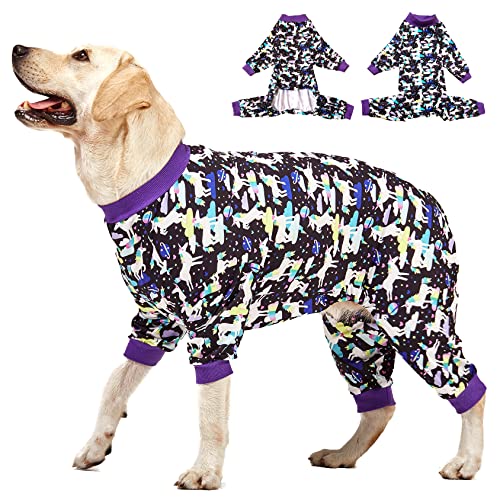 LovinPet Large Breed Dog Clothes, Wound Care/Post Surgery Recovery Shirt for Large Dogs, Unicorns in Space Black Print, UV Protection, Pet Anxiety Relief, Large Dog Onesie, Pet PJ's/Large