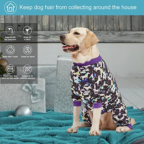 LovinPet Large Breed Dog Clothes, Wound Care/Post Surgery Recovery Shirt for Large Dogs, Unicorns in Space Black Print, UV Protection, Pet Anxiety Relief, Large Dog Onesie, Pet PJ's/Large