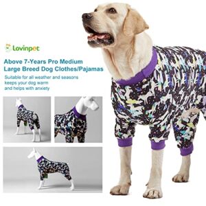 LovinPet Large Breed Dog Clothes, Wound Care/Post Surgery Recovery Shirt for Large Dogs, Unicorns in Space Black Print, UV Protection, Pet Anxiety Relief, Large Dog Onesie, Pet PJ's/Large