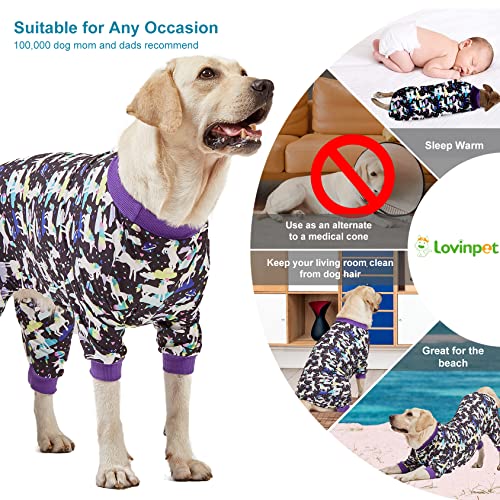 LovinPet Large Breed Dog Clothes, Wound Care/Post Surgery Recovery Shirt for Large Dogs, Unicorns in Space Black Print, UV Protection, Pet Anxiety Relief, Large Dog Onesie, Pet PJ's/Large