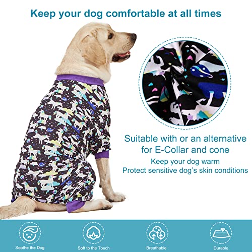 LovinPet Large Breed Dog Clothes, Wound Care/Post Surgery Recovery Shirt for Large Dogs, Unicorns in Space Black Print, UV Protection, Pet Anxiety Relief, Large Dog Onesie, Pet PJ's/Large