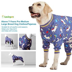 LovinPet Large Breed Dog Onesie Clothes, Slim Fit/Stretchy Knit, Unicorn Rocket Grey Print, Pet Anxiety Relief,Wound Care/Post Surgery Large Dog Shirt,UV Protection,Large Breed Dog Jammies PJ's/Large