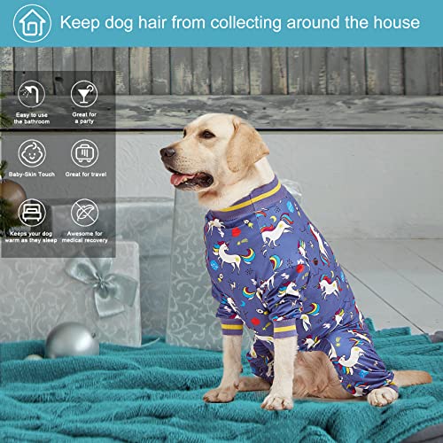 LovinPet Large Breed Dog Onesie Clothes, Slim Fit/Stretchy Knit, Unicorn Rocket Grey Print, Pet Anxiety Relief,Wound Care/Post Surgery Large Dog Shirt,UV Protection,Large Breed Dog Jammies PJ's/Large