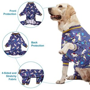 LovinPet Large Breed Dog Onesie Clothes, Slim Fit/Stretchy Knit, Unicorn Rocket Grey Print, Pet Anxiety Relief,Wound Care/Post Surgery Large Dog Shirt,UV Protection,Large Breed Dog Jammies PJ's/Large