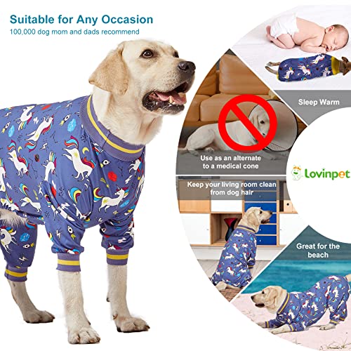 LovinPet Large Breed Dog Onesie Clothes, Slim Fit/Stretchy Knit, Unicorn Rocket Grey Print, Pet Anxiety Relief,Wound Care/Post Surgery Large Dog Shirt,UV Protection,Large Breed Dog Jammies PJ's/Large