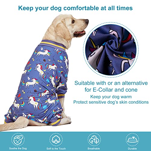 LovinPet Large Breed Dog Onesie Clothes, Slim Fit/Stretchy Knit, Unicorn Rocket Grey Print, Pet Anxiety Relief,Wound Care/Post Surgery Large Dog Shirt,UV Protection,Large Breed Dog Jammies PJ's/Large