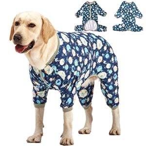 lovinpet giant dog pajamas, jellyfish and starfish deep sea print, lightweight pullover large puppy pajamas, large breed full coverage dog jammies, pet pj's /3xl