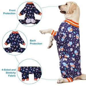 LovinPet Pet Clothes for Large Dogs: Nighthawk& Red Fox Steel Gray Print, Lightweight Stretchy Knit Pullover Pet Pajamas, Big Dog Onesie, Large Breed Dog Jammies, Pet PJ's /3XL