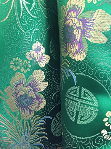 Kate Green Floral Brocade Chinese Satin Fabric by The Yard - 10037