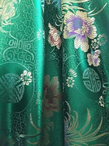 kate green floral brocade chinese satin fabric by the yard - 10037