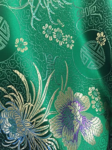 Kate Green Floral Brocade Chinese Satin Fabric by The Yard - 10037