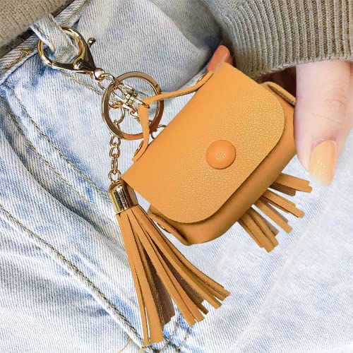Hyltlin Case for AirPods Pro, PU Leather Cute Kawaii Tassel Holster Design Shockproof AirPods Charging Case with Metal Keychain for Men Women Kids Teens Boys Girls (Yellow)