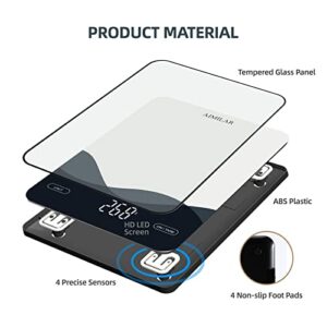 Rechargeable Digital Kitchen Food Scale - AIMILAR LED Display 22lb Food Weight Scales for Baking Cooking USB-C Chargeable Ounces and Grams 1g/0.1oz Tempered Glass