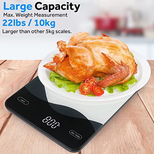 Rechargeable Digital Kitchen Food Scale - AIMILAR LED Display 22lb Food Weight Scales for Baking Cooking USB-C Chargeable Ounces and Grams 1g/0.1oz Tempered Glass