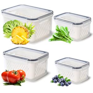 pack of 4 fruit fresh produce protector, grape container for fridge, fruit saver lettuce container with drain colanders, partitioned salad container, refrigerator organizer for lettuce berry food (4)