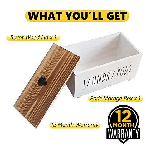 Laundry Pods Container, Farmhouse Laundry Pod Holder, Rustic Laundry Detergent Storage Organizer Box, Wooden Pods Caddy with Lid for Laundry Room Accessories Organization Decor Dispenser