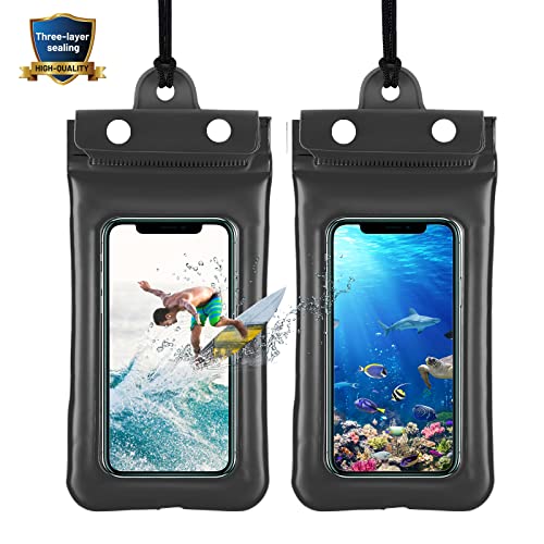 Waterproof Phone Pouch Floating Phone Dry Bag Waterproof Cellphone Case Up to 7" with Lanyard for iPhone 14 13 12 11 /Samsung/Samsung Galaxy/Pixel/OnePlus (Black+Black)