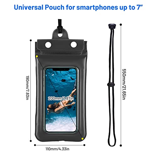 Waterproof Phone Pouch Floating Phone Dry Bag Waterproof Cellphone Case Up to 7" with Lanyard for iPhone 14 13 12 11 /Samsung/Samsung Galaxy/Pixel/OnePlus (Black+Black)