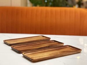set of 3pcs solid acacia wood serving trays (11 x 4.1 inches) rectangular wooden serving platters for home decor, food, vegetables, fruit, charcuterie, appetizer serving tray, cheese board plate