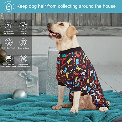 LovinPet Large Dog Pajamas Pitbull Boxer Dogs - Game Console Print, Wound Care/Post Surgery Dog Clothes, Pet Anxiety Relief, Lightweight Stretchy Big Dog Pullover Shirt,Large Dog Jammies,Pet PJ's/XXL