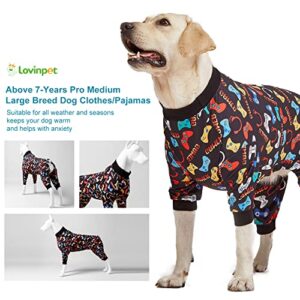 LovinPet Large Dog Pajamas Pitbull Boxer Dogs - Game Console Print, Wound Care/Post Surgery Dog Clothes, Pet Anxiety Relief, Lightweight Stretchy Big Dog Pullover Shirt,Large Dog Jammies,Pet PJ's/XXL