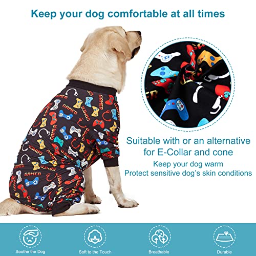 LovinPet Large Dog Pajamas Pitbull Boxer Dogs - Game Console Print, Wound Care/Post Surgery Dog Clothes, Pet Anxiety Relief, Lightweight Stretchy Big Dog Pullover Shirt,Large Dog Jammies,Pet PJ's/XXL