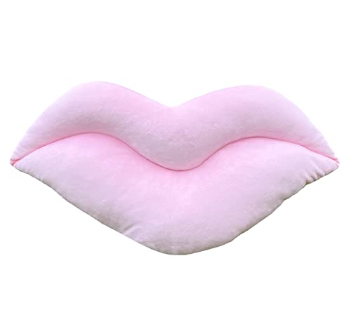 unlockgift Pink Velvet Lip Shaped Pillow Light Pink Pillows Love Cushion Funky Throw Pillow Bed Living Room Decorative Pillows (Baby Pink, 60 cm)