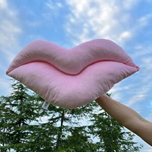 unlockgift Pink Velvet Lip Shaped Pillow Light Pink Pillows Love Cushion Funky Throw Pillow Bed Living Room Decorative Pillows (Baby Pink, 60 cm)