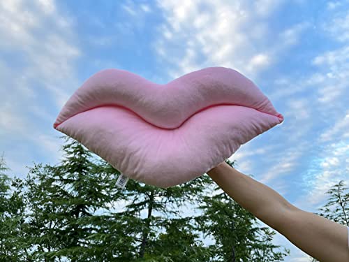 unlockgift Pink Velvet Lip Shaped Pillow Light Pink Pillows Love Cushion Funky Throw Pillow Bed Living Room Decorative Pillows (Baby Pink, 60 cm)