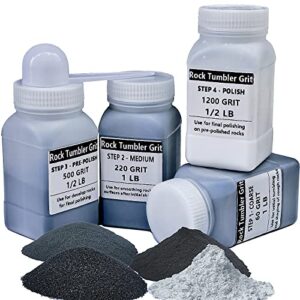 rock tumbler grit 4 steps complete kit,total 3 pounds, can polish up to 20 lbs of rocks, rock polishing grit media for any brand rock tumbler, rock polisher, stone polisher