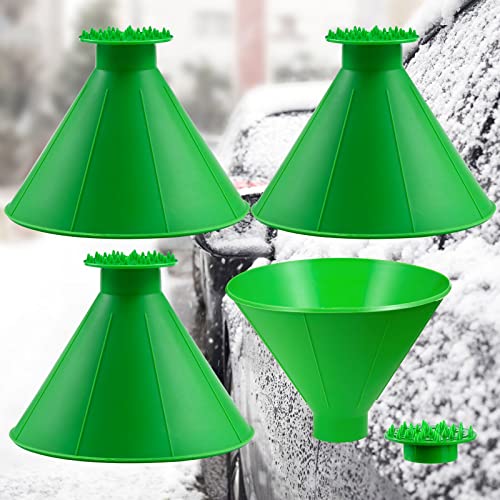 3 Pcs Magical Ice Scrapers for Car Windshield, Round Snow Scraper with Funnel, Cone-Shaped Car Snow Remover, Car Window Scraper for Ice & Snow, Car Winter Accessories, Gift for Chrismas (Green)