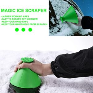 3 Pcs Magical Ice Scrapers for Car Windshield, Round Snow Scraper with Funnel, Cone-Shaped Car Snow Remover, Car Window Scraper for Ice & Snow, Car Winter Accessories, Gift for Chrismas (Green)