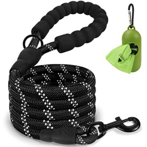 joytale 6/5/4 ft leashes for large medium breed dogs, heavy duty nylon braided rope dog leash, comfortable padded handle strong leashes with poop bags and dispenser, black, 6'×1/2''