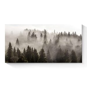 sunflax foggy forest canvas wall art: mountain landscape picture nature misty pine trees artwork large black and white painting print for modern living room bedroom office