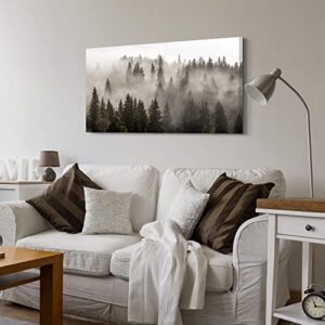 SunFlax Foggy Forest Canvas Wall Art: Mountain Landscape Picture Nature Misty Pine Trees Artwork Large Black and White Painting Print for Modern Living Room Bedroom Office